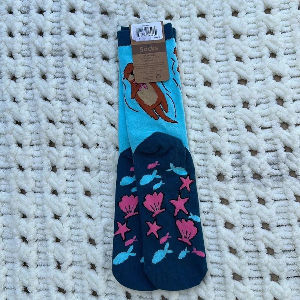 Lazy One Socks - Otter Critter crew mid calf cozy new